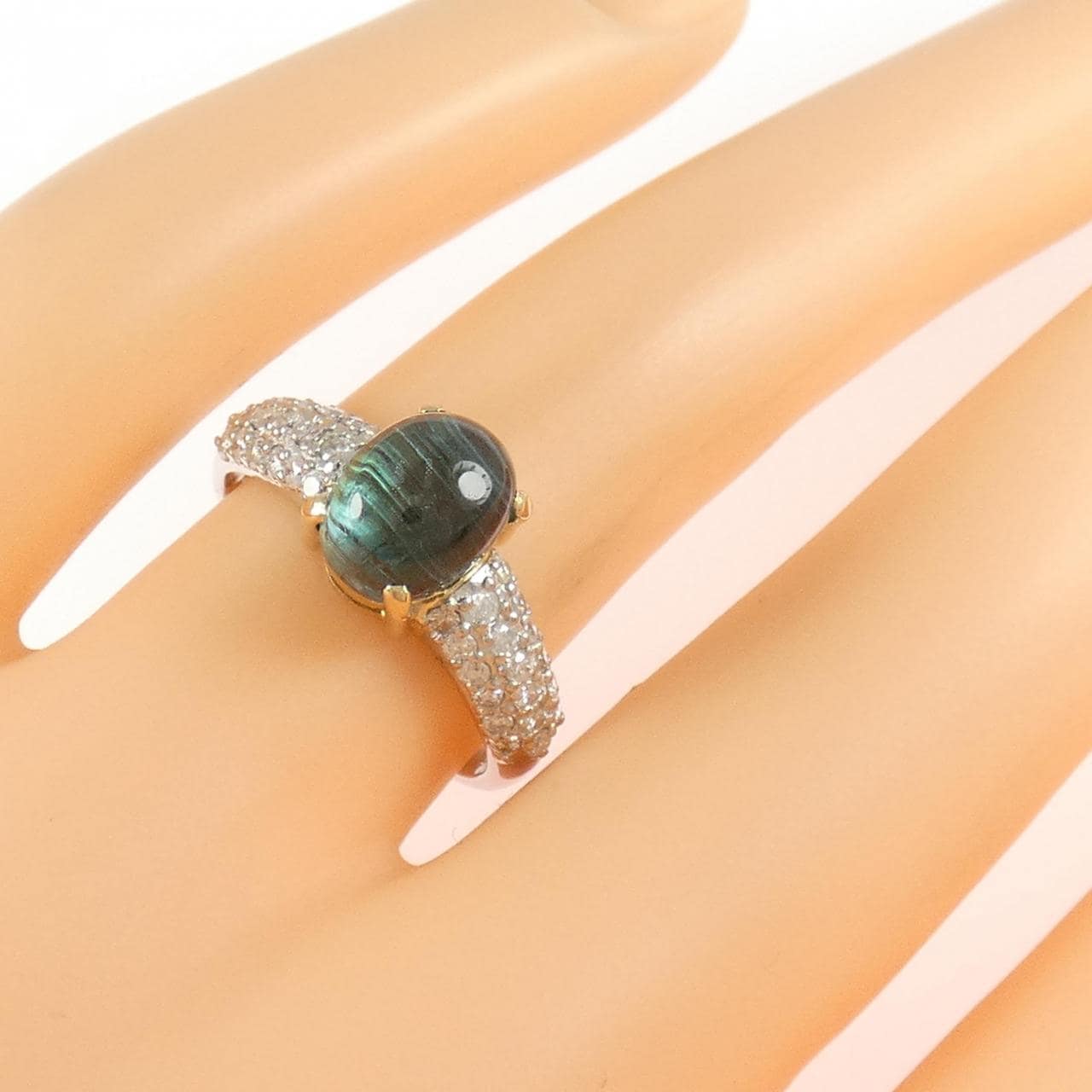 PT900/K18YG トルマリンキャッツアイ リング 2.25CT