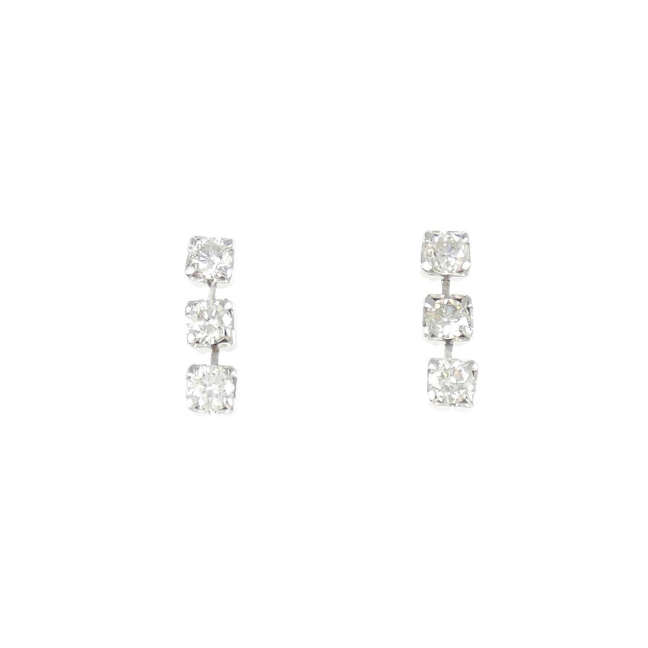 K18WG スリーストーン ダイヤモンド ピアス 0.60CT