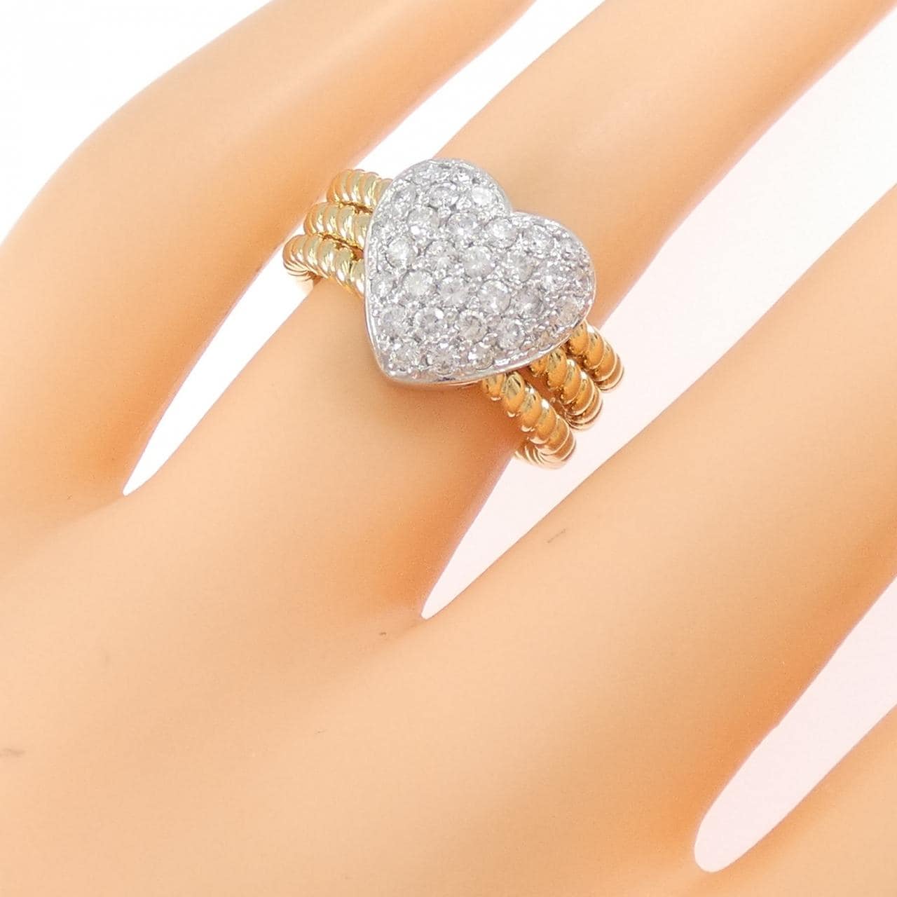 K18YG/PT900 ハート パヴェ ダイヤモンド リング 0.61CT