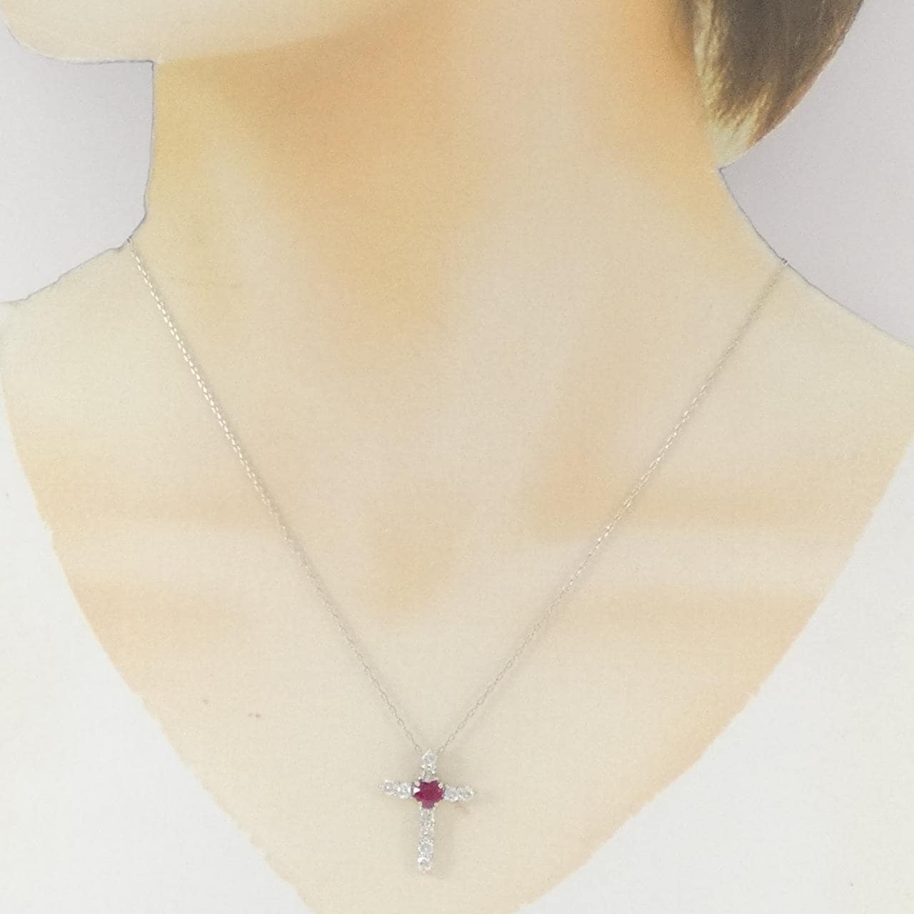 PT900/PT850 クロス×ハート ルビー ネックレス 0.56CT