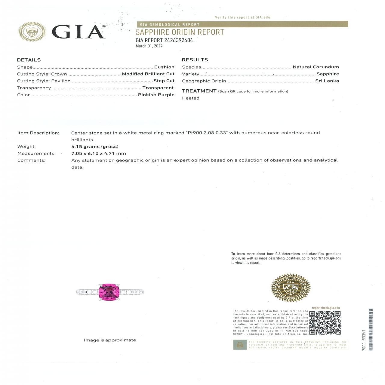 PT900 サファイヤ リング 2.08CT スリランカ産