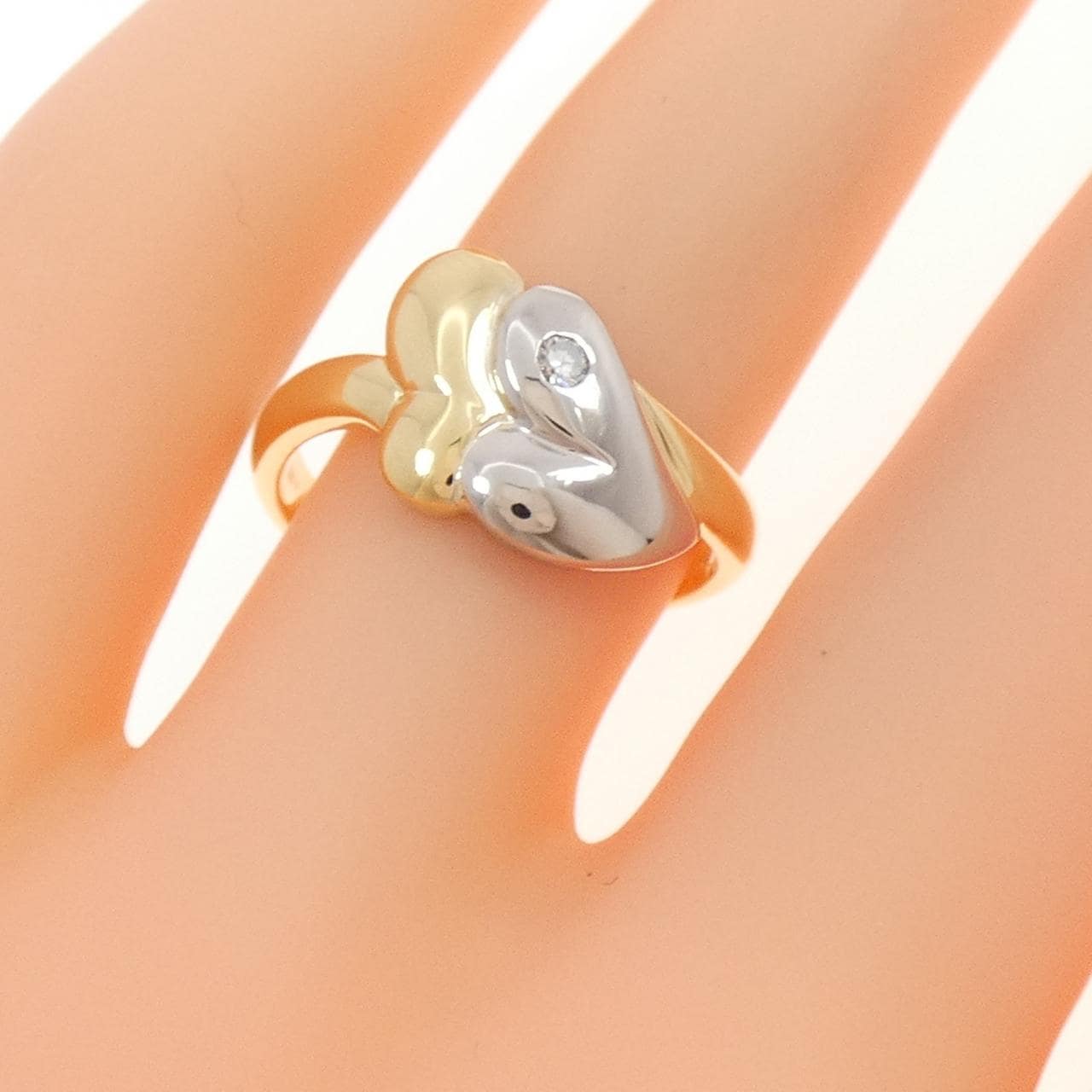 K18YG/PT ハート ダイヤモンド リング 0.03CT