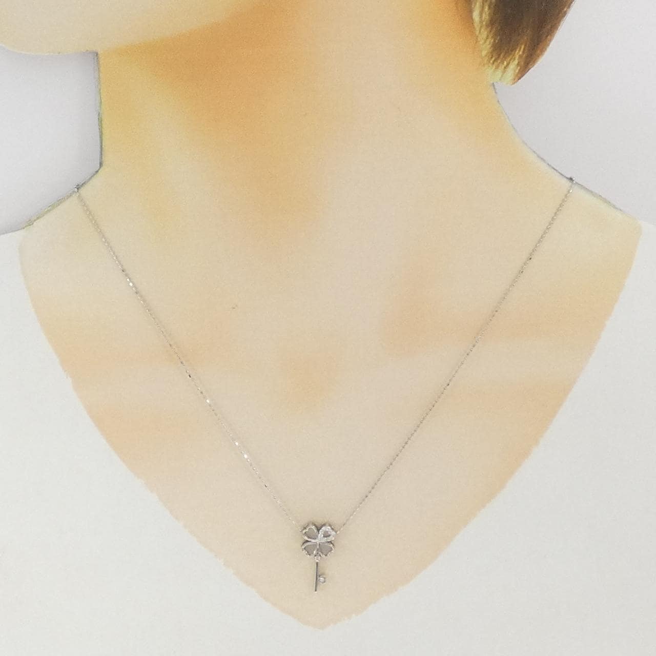 K18WG クローバー ダイヤモンド ネックレス 0.05CT 2WAY