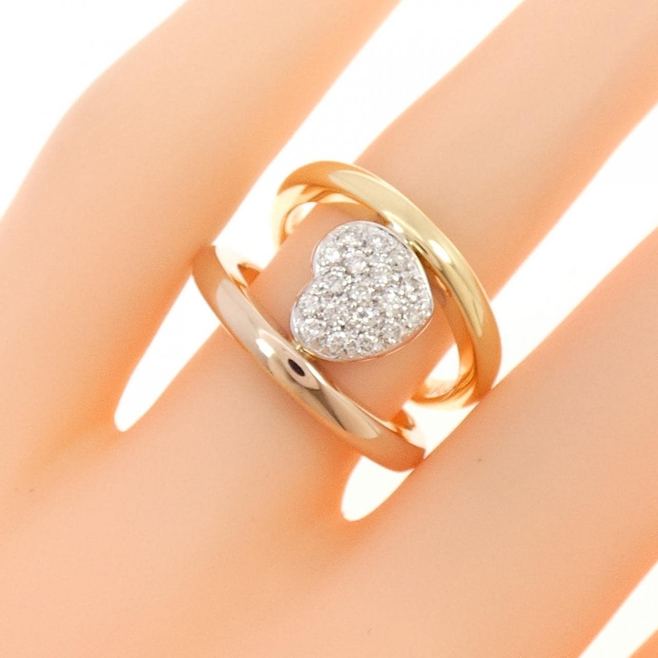 K18スリーカラー パヴェ ハート ダイヤモンド リング 0.26CT