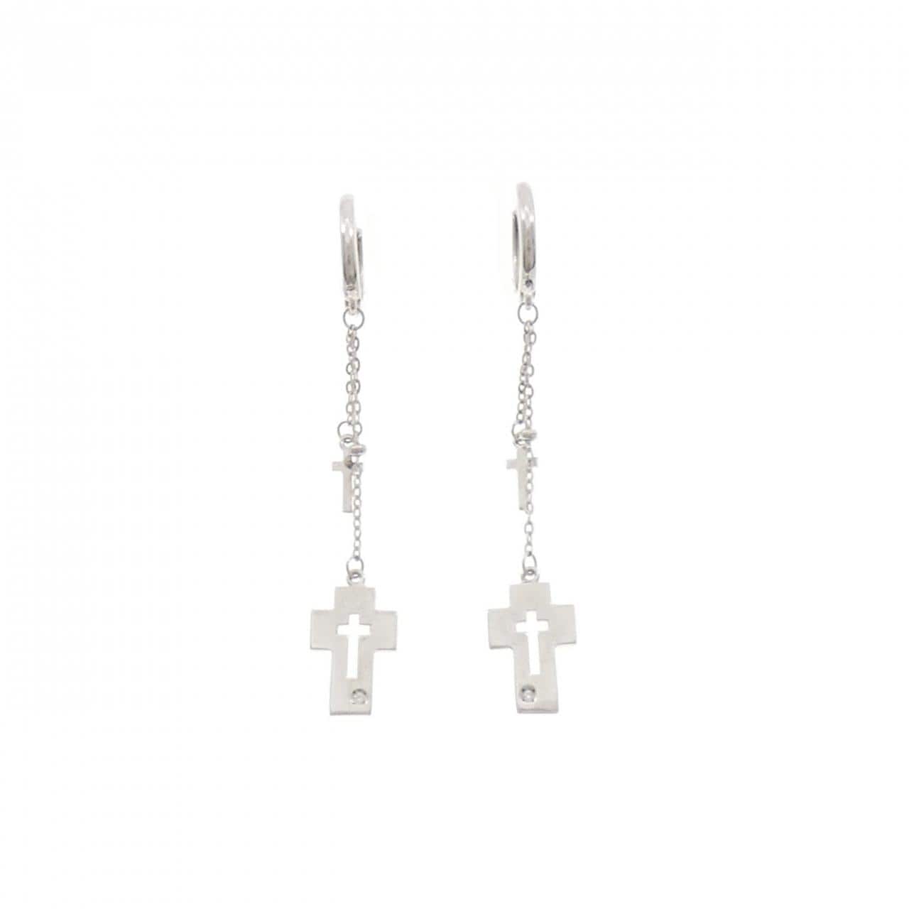 K14WG クロス ホワイトサファイヤ ピアス