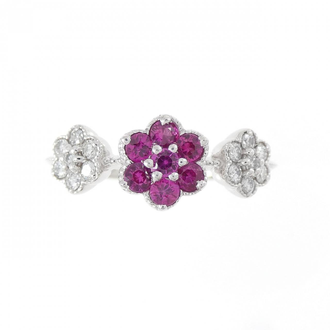 PT900 フラワー ルビー リング 0.35CT