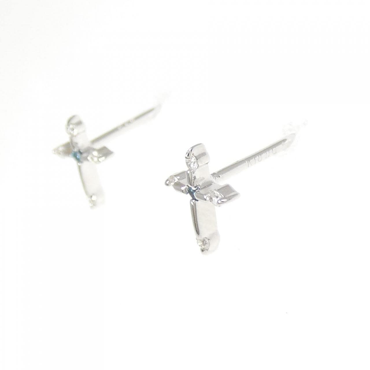 K18WG クロス ダイヤモンド ピアス 0.06CT