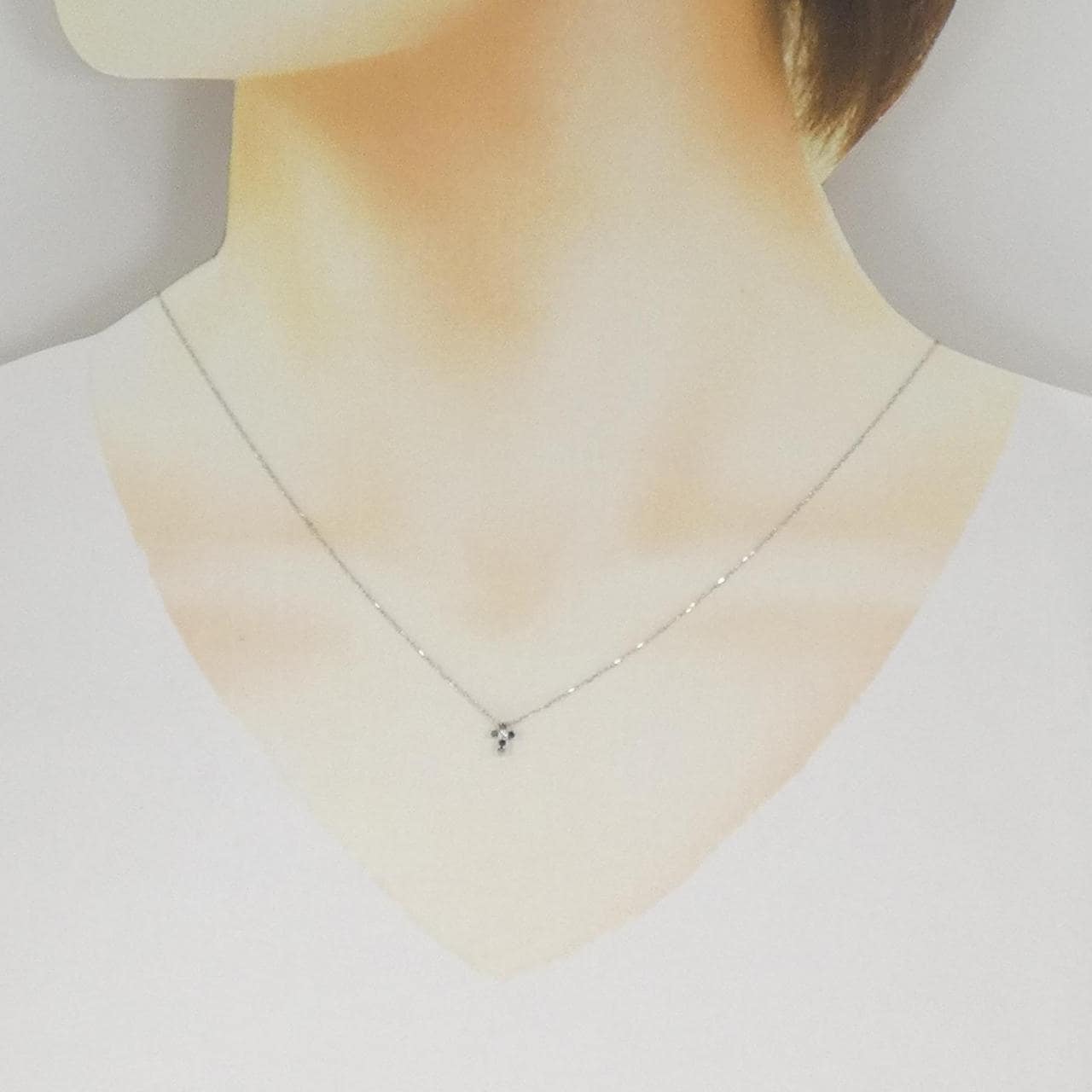 K18WG クロス ダイヤモンド ネックレス 0.06CT