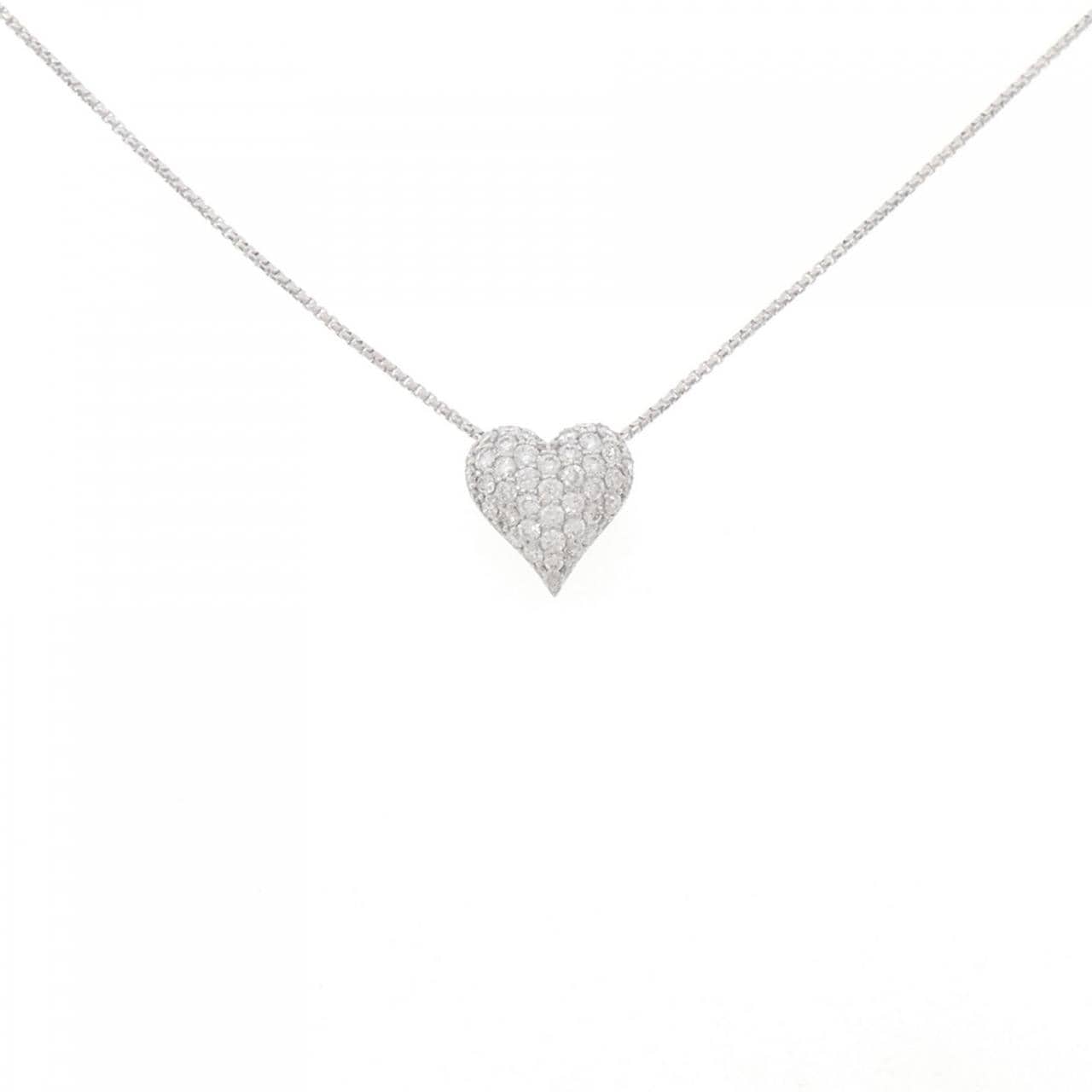 K18WG ハート パヴェ ダイヤモンド ネックレス 0.70CT