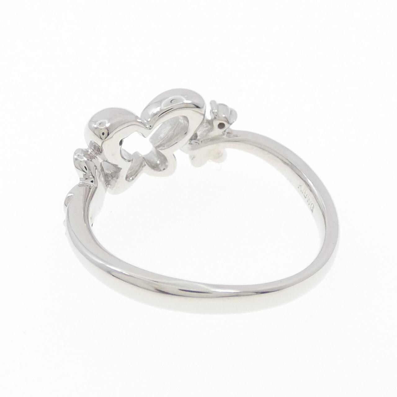 K18WG バタフライ×フラワー ダイヤモンド リング 0.03CT