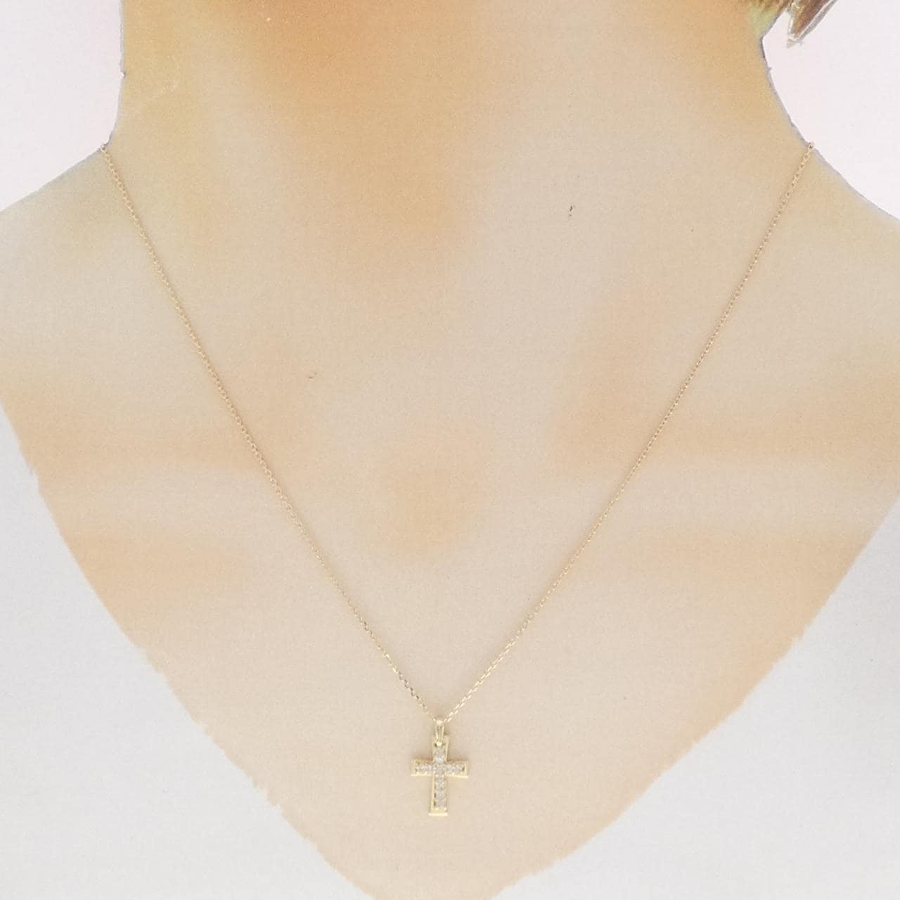 K10YG クロス ダイヤモンド ネックレス 0.12CT