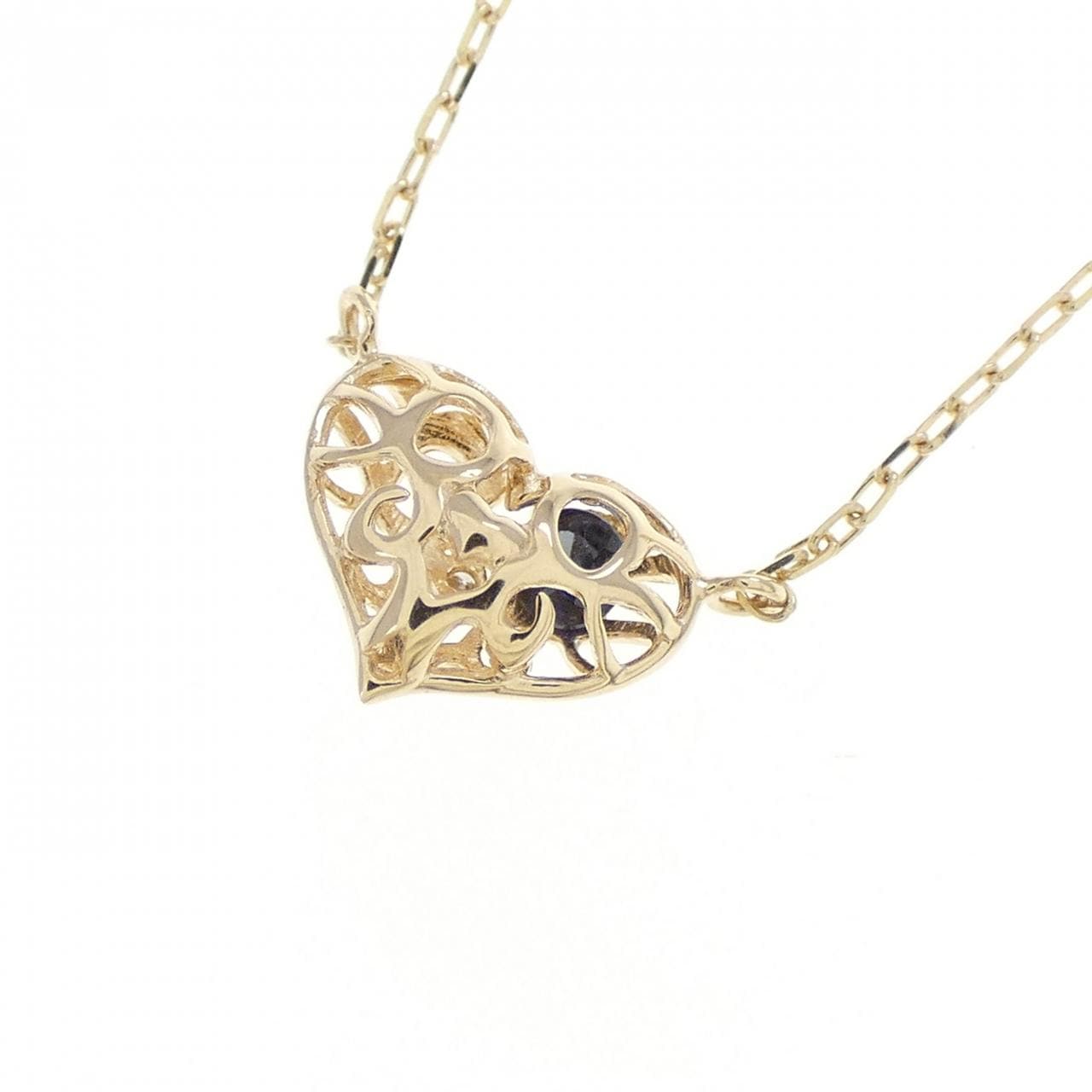 K10YG ハート サファイヤ ネックレス