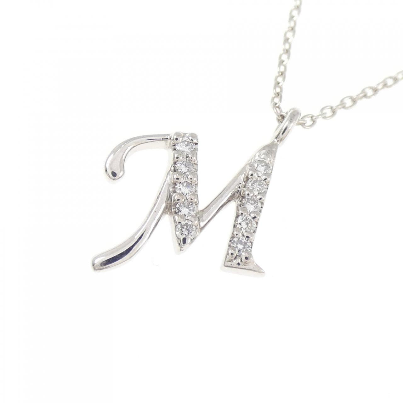 K18WG イニシャルM ダイヤモンド ネックレス 0.06CT