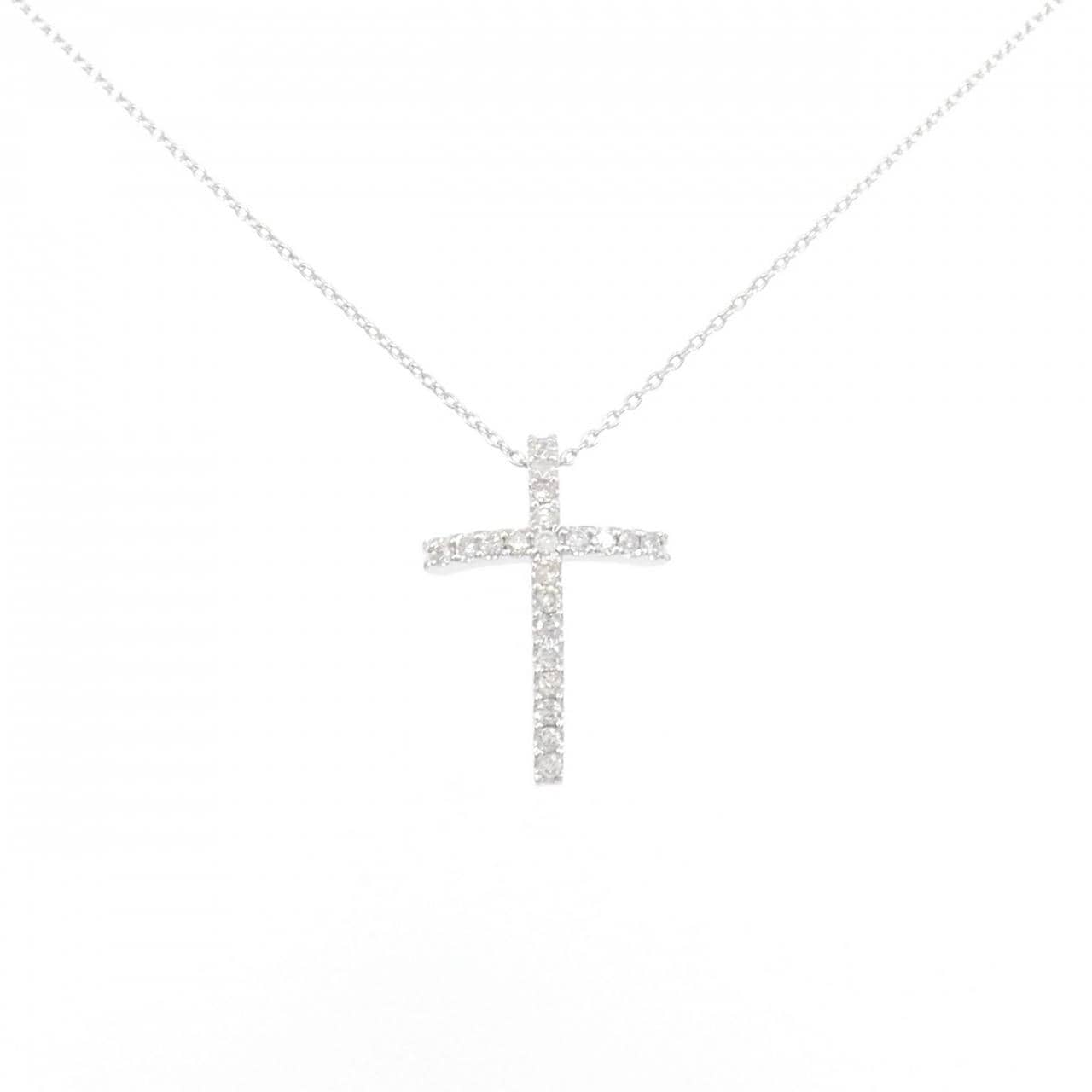 K18WG クロス ダイヤモンド ネックレス 0.21CT