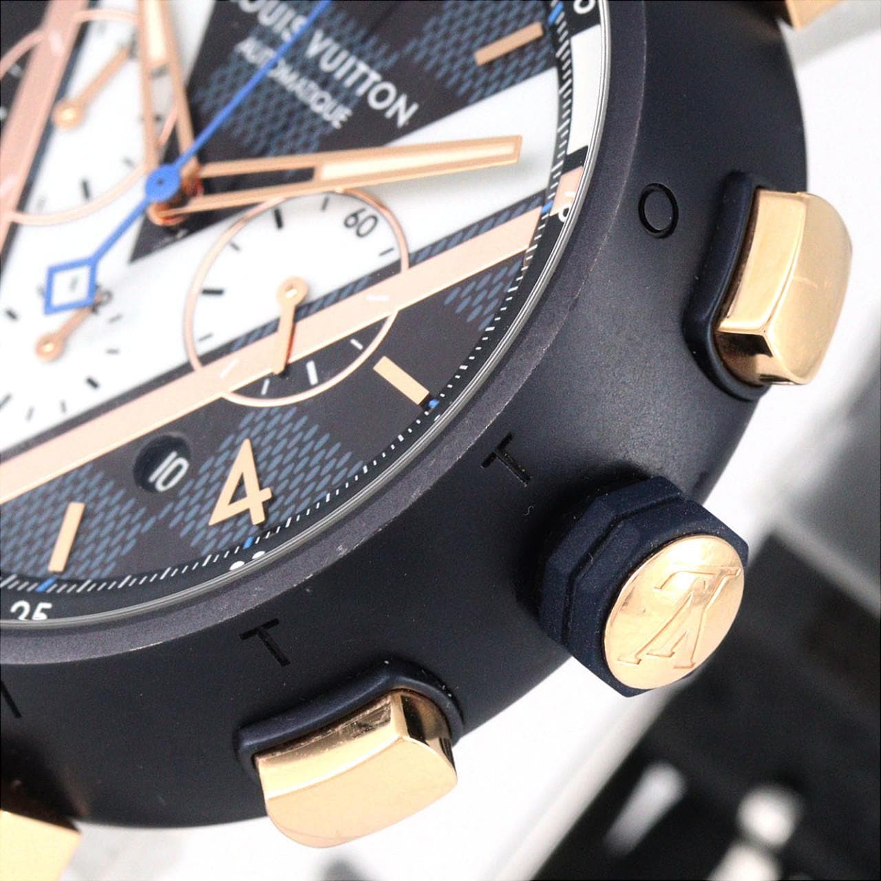 【ノーメンテナンス還元価格】ルイヴィトン タンブールクロノグラフ･ダミエコバルト QA090 SSxPG 自動巻