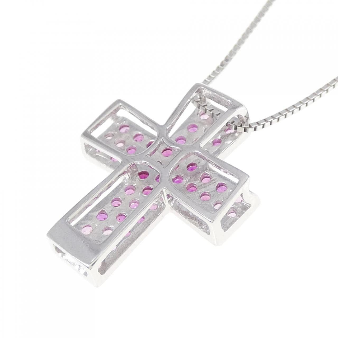 K18WG cross ruby necklace