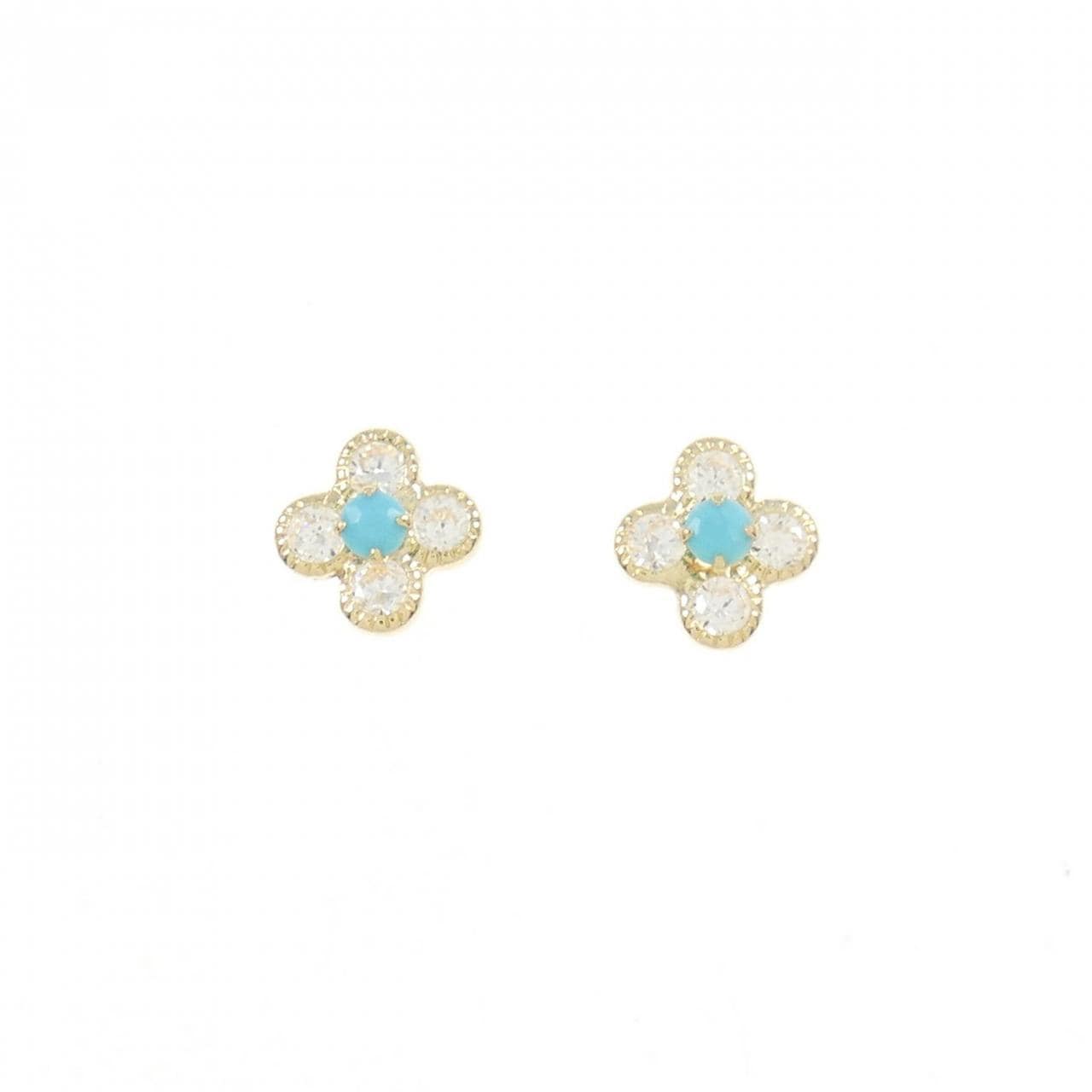 [BRAND NEW] K18YG Flower Turquoise Earrings