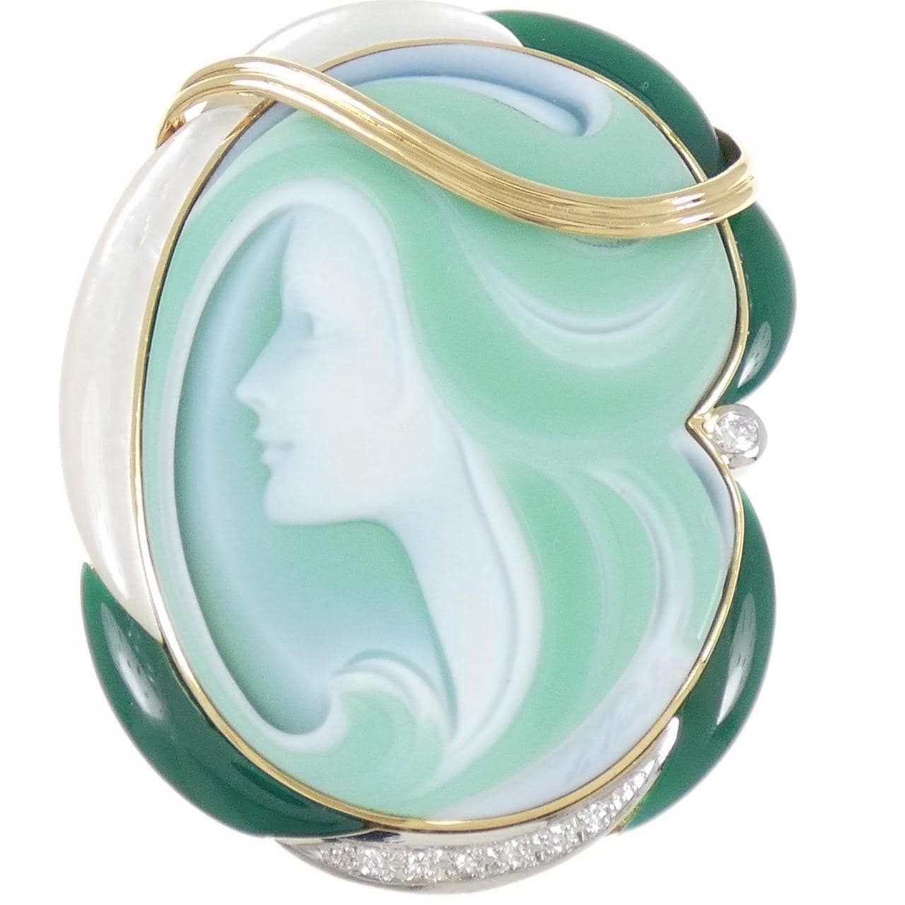 K18YG/PT900 Agate Cameo Brooch