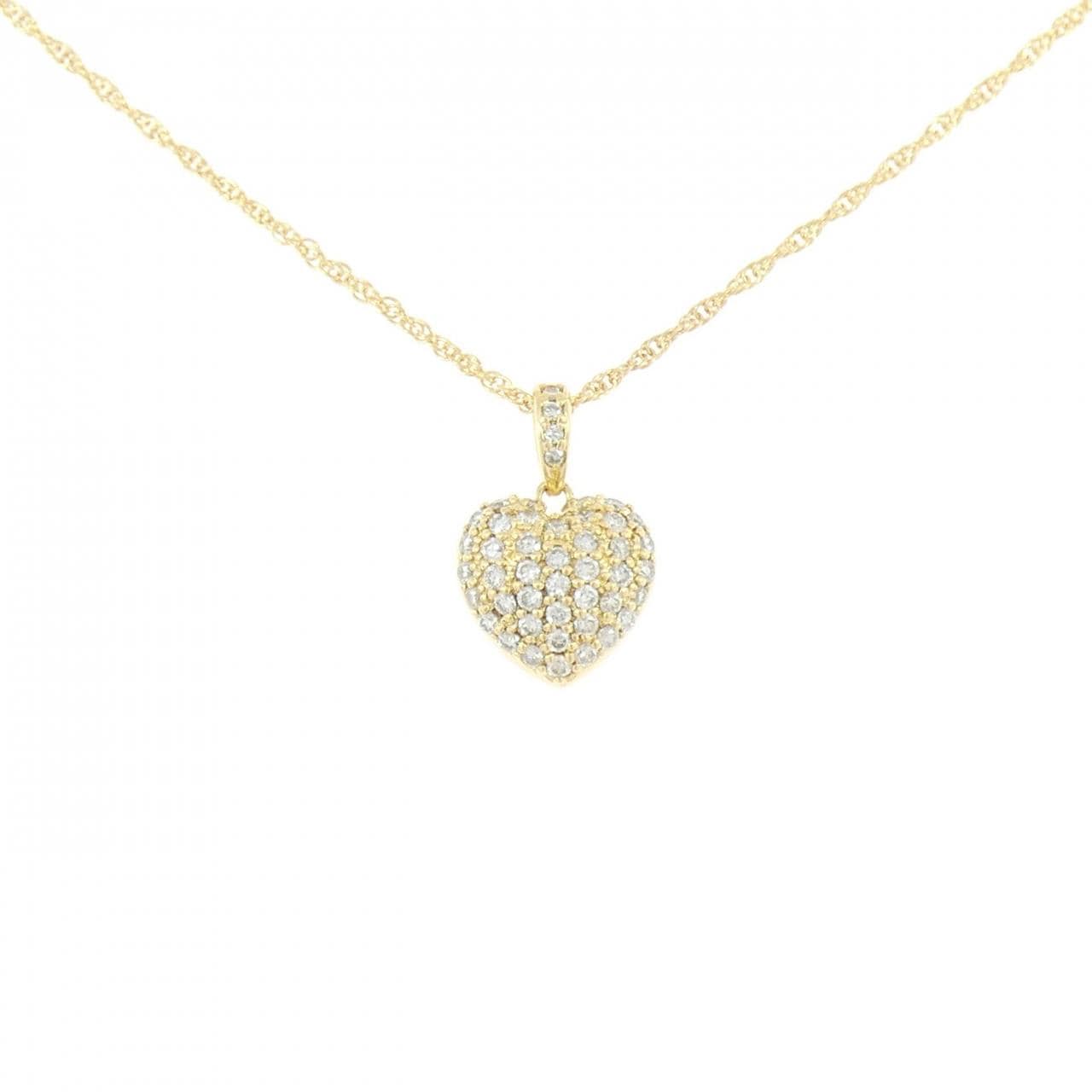 K18YG ハート パヴェ ダイヤモンド ネックレス 0.53CT