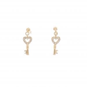 K18PG ハート×キー ダイヤモンド ピアス 0.10CT