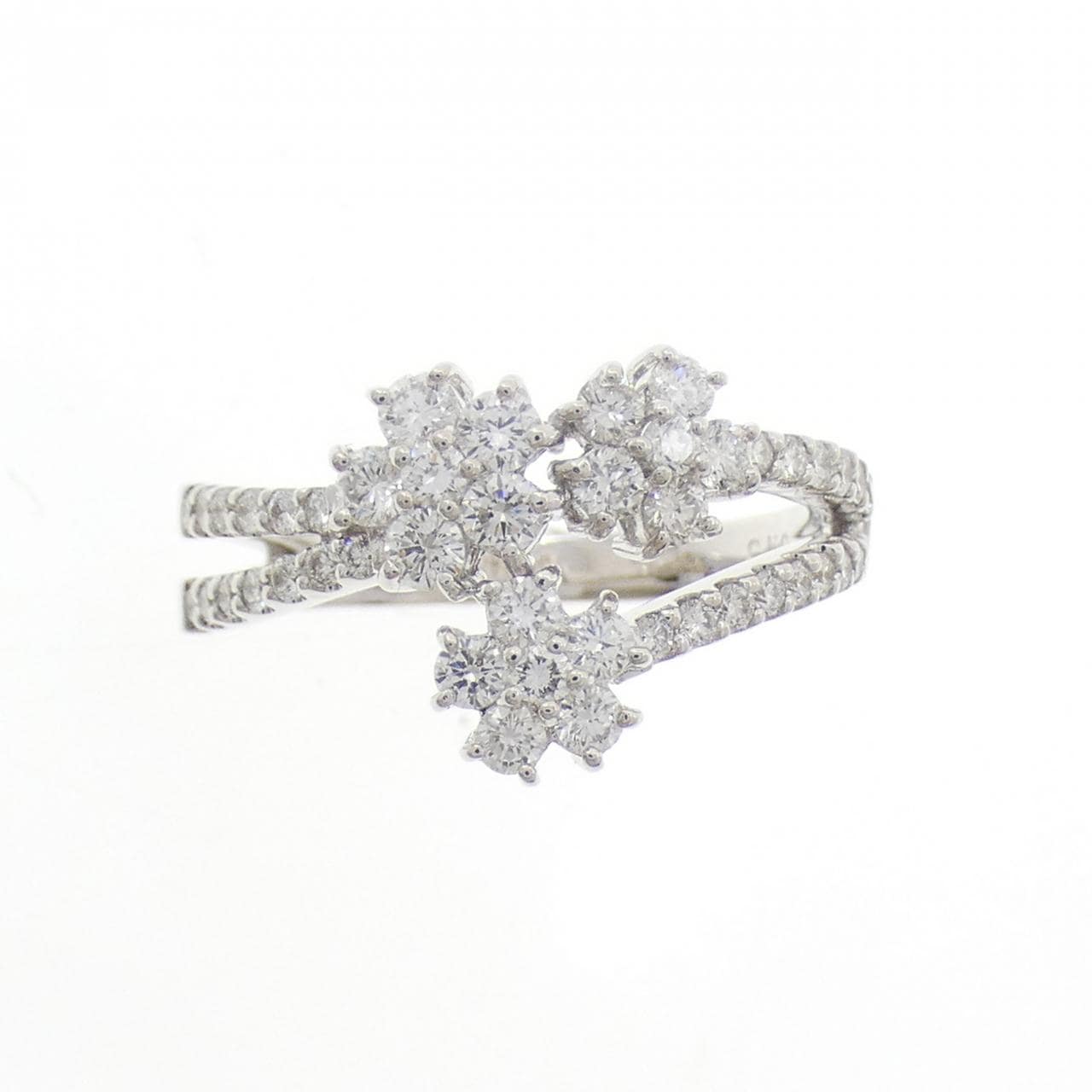 K18WG フラワー ダイヤモンド リング 0.75CT