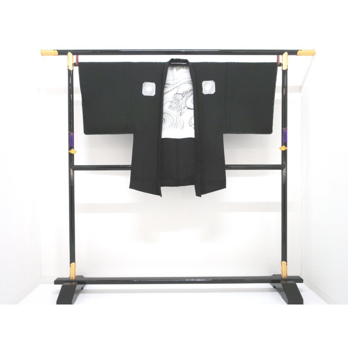 【未使用品】男物　黒羽二重　丸に五三の桐　　きもの羽織２点セット