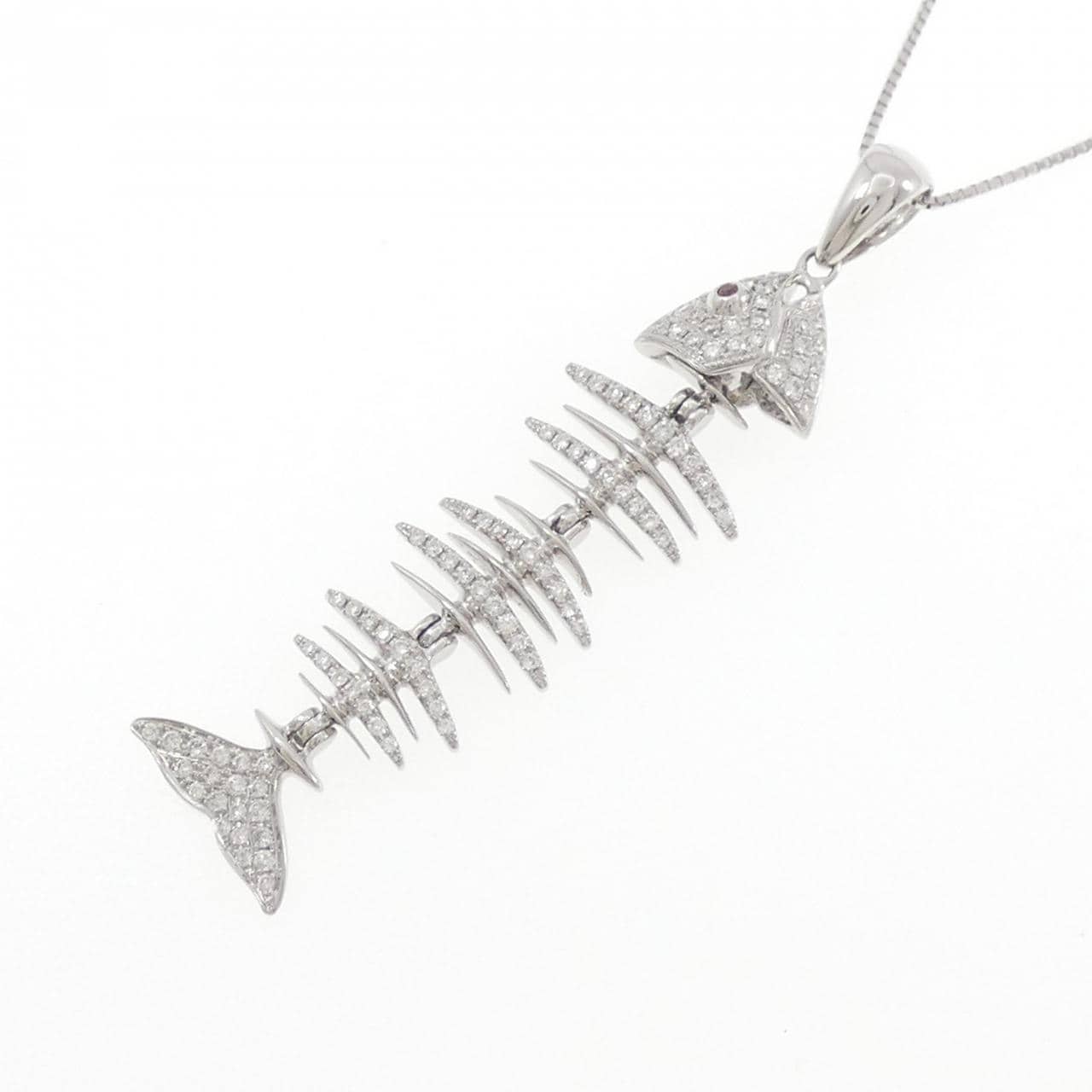 18KWG/K18WG フィッシュ ガーネット ネックレス 0.018CT
