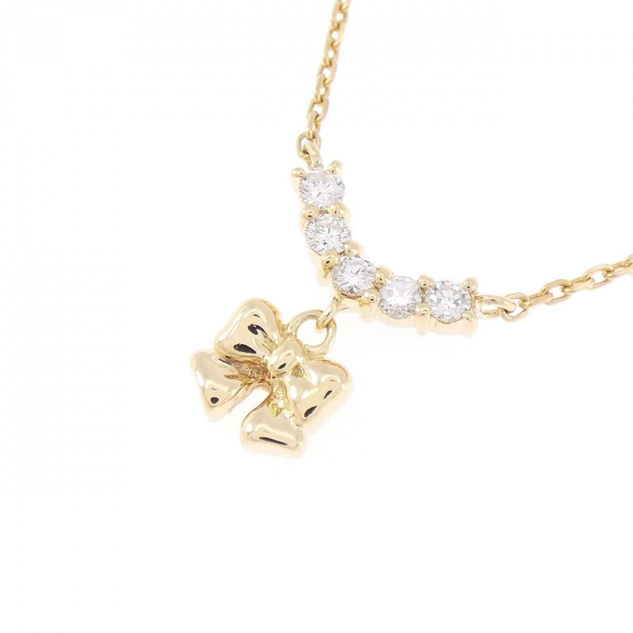 K18YG リボン ダイヤモンド ネックレス 0.15CT