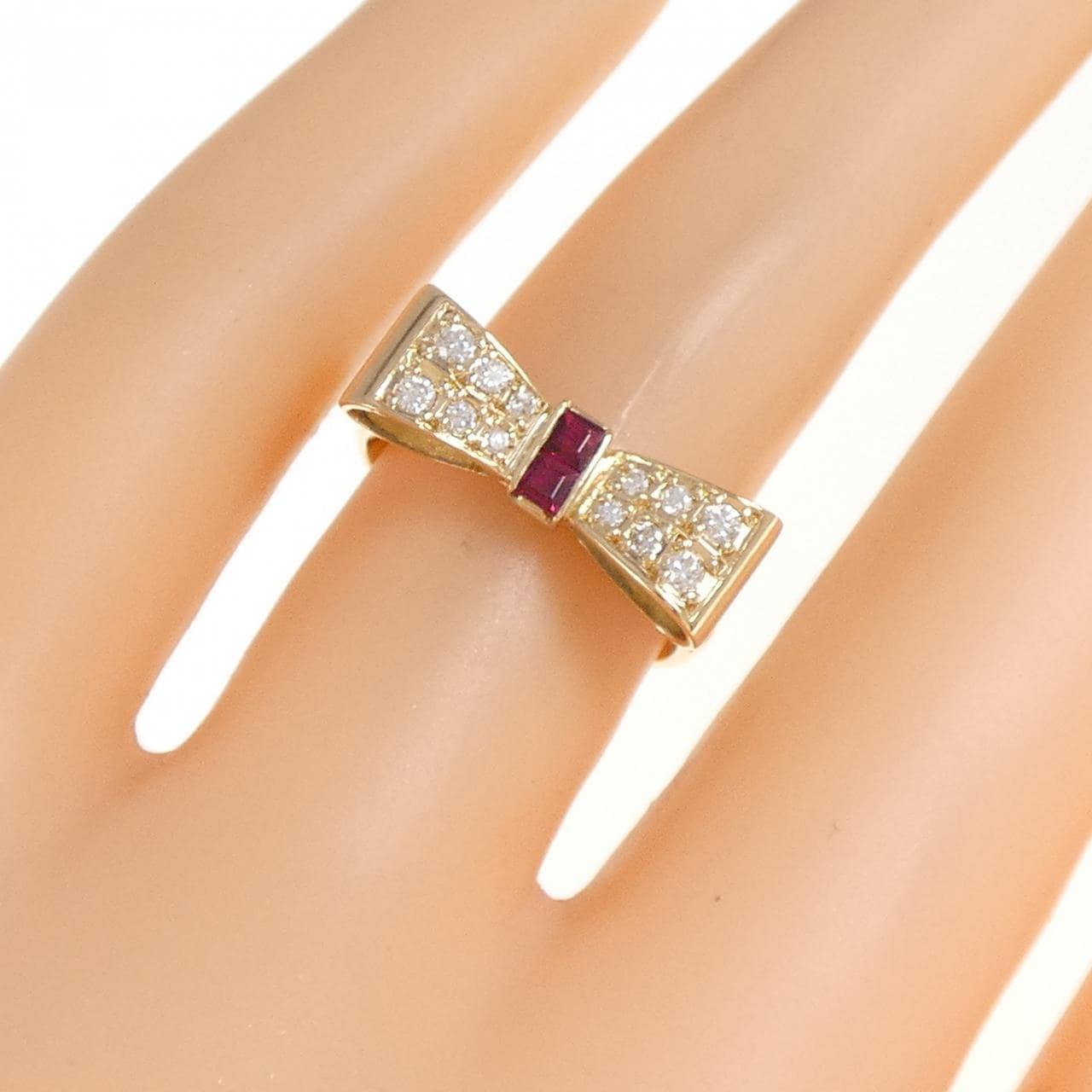 K18YG リボン ルビー リング 0.16CT
