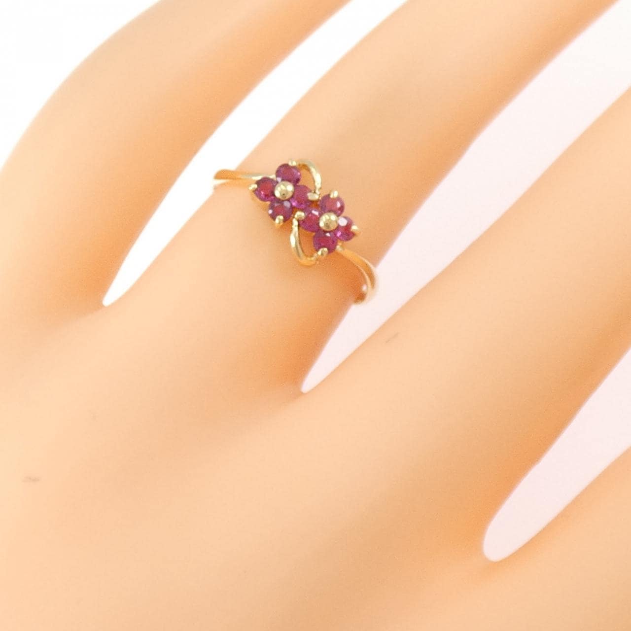 K18YG フラワー ルビー リング 0.2CT