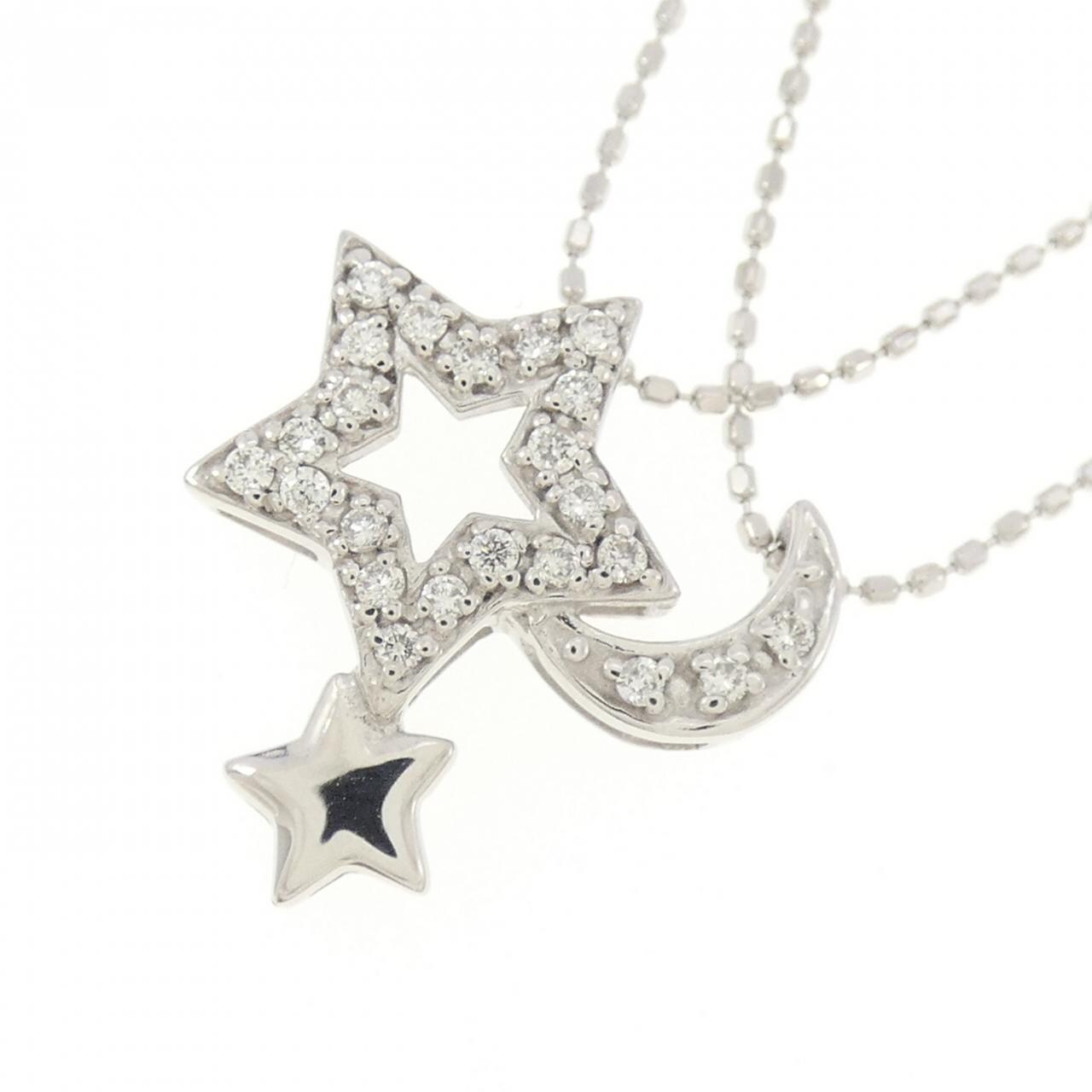 K18WG スター×ムーン ダイヤモンド ネックレス 0.15CT