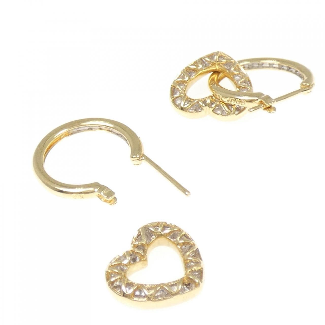 K18YG/K18WG 2WAY ハート ダイヤモンド ピアス 0.24CT