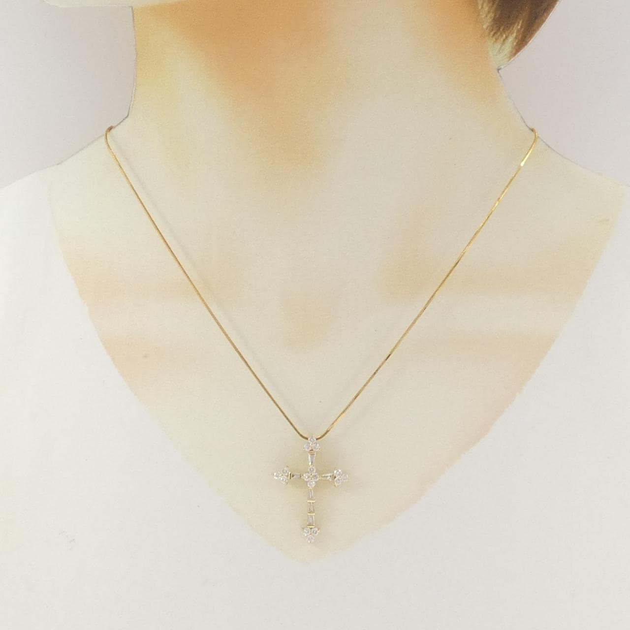 K18YG/750YG クロス ダイヤモンド ネックレス 1.00CT