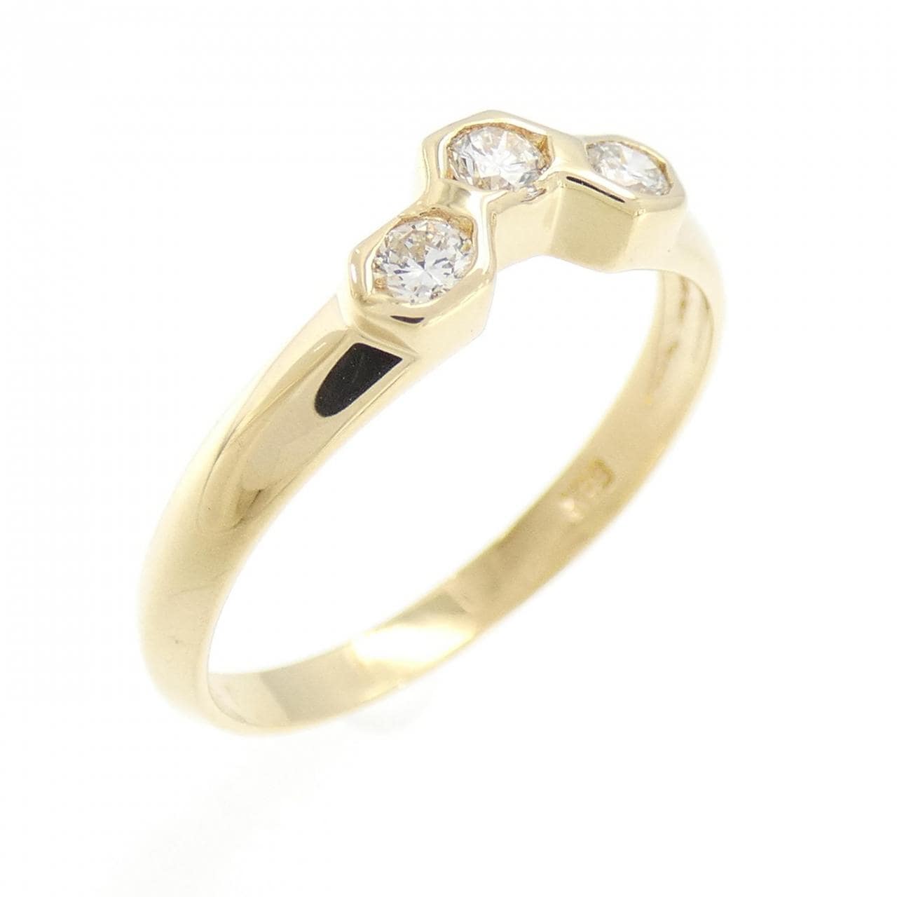 K18YG スリーストーン ダイヤモンド リング 0.17CT