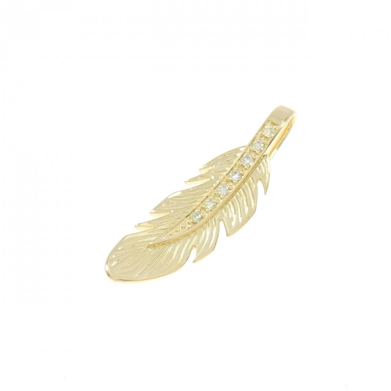 K18YG Diamond Feather Diamond Pendant