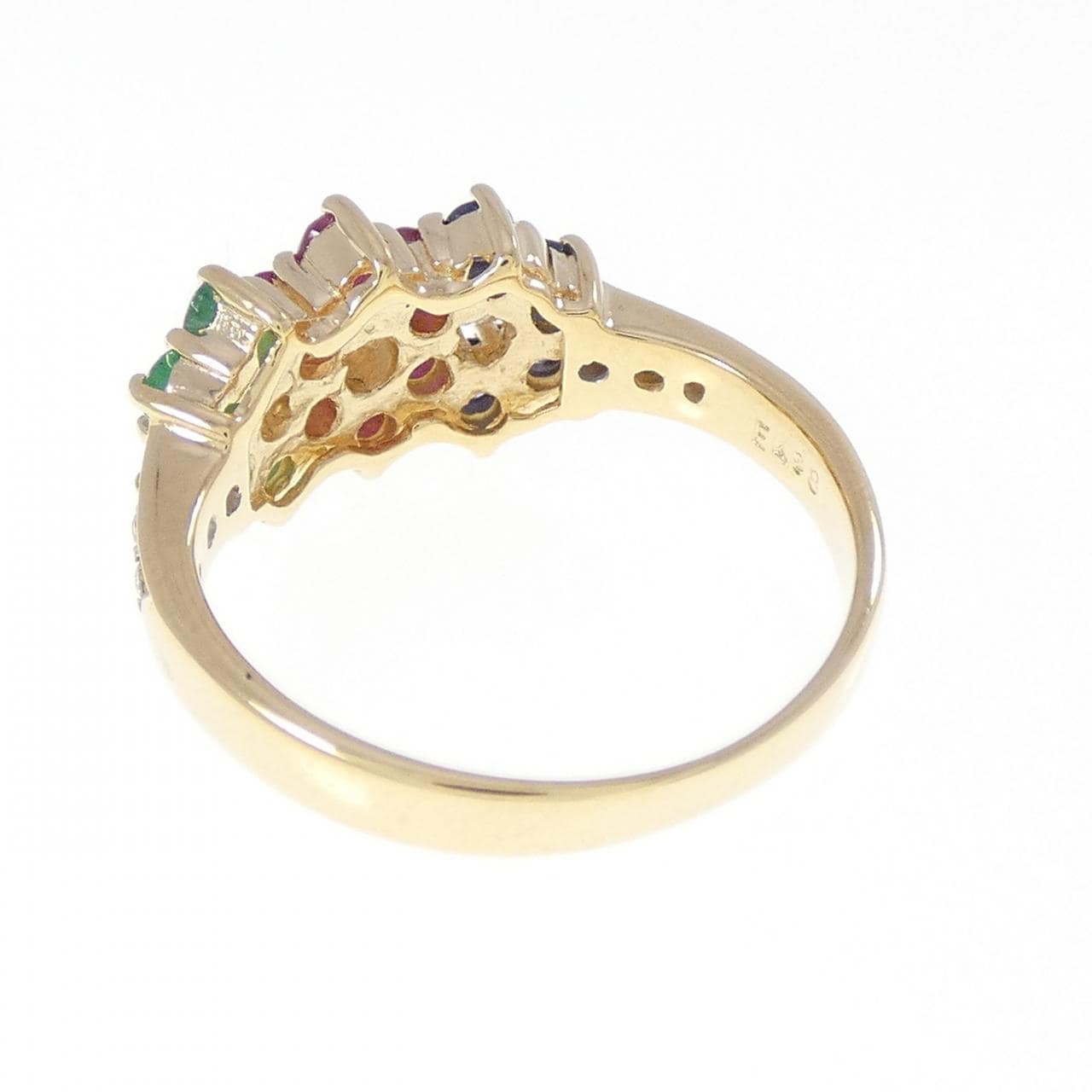 750YG フラワー カラーストーン リング