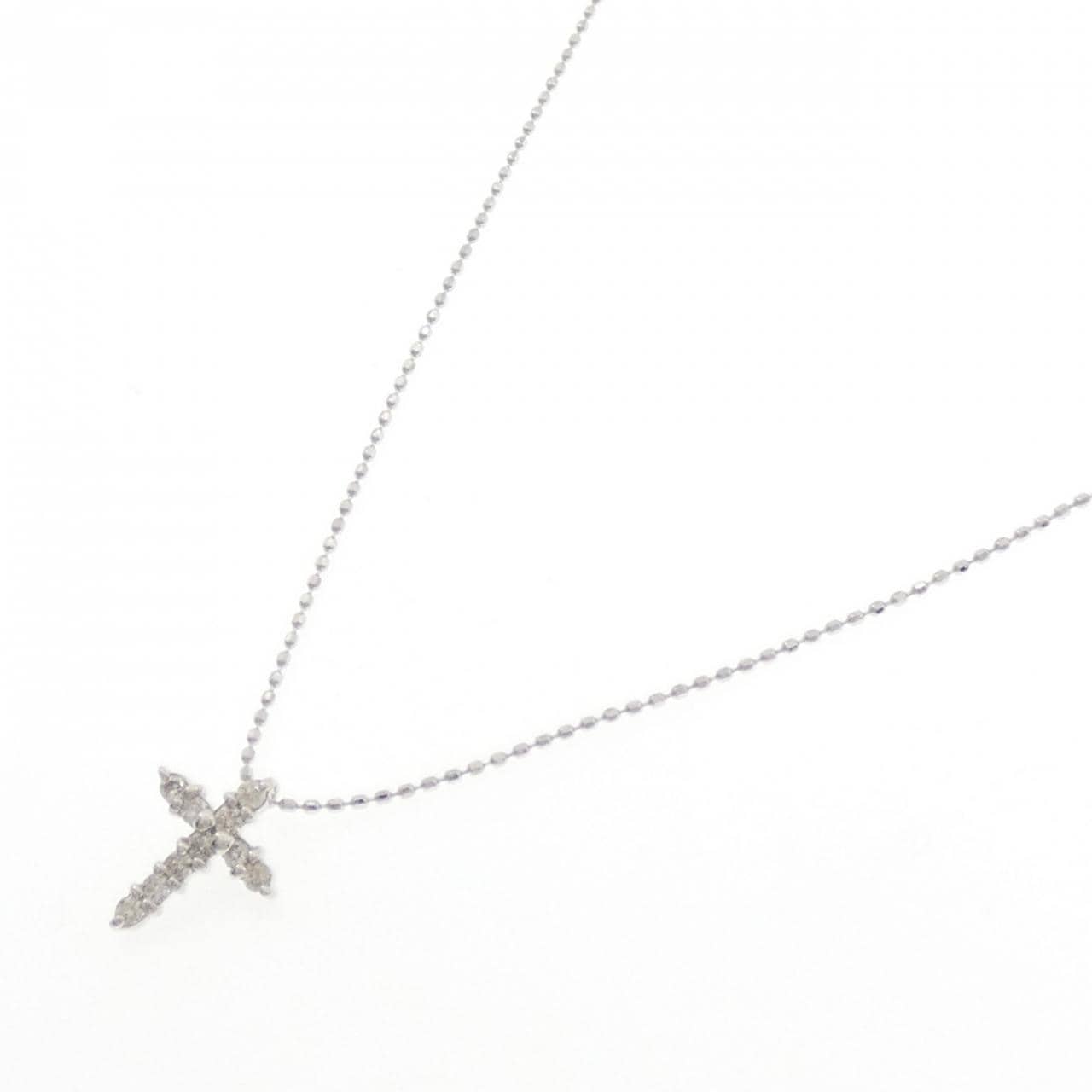 K18WG/750WG クロス ダイヤモンド ネックレス 0.15CT