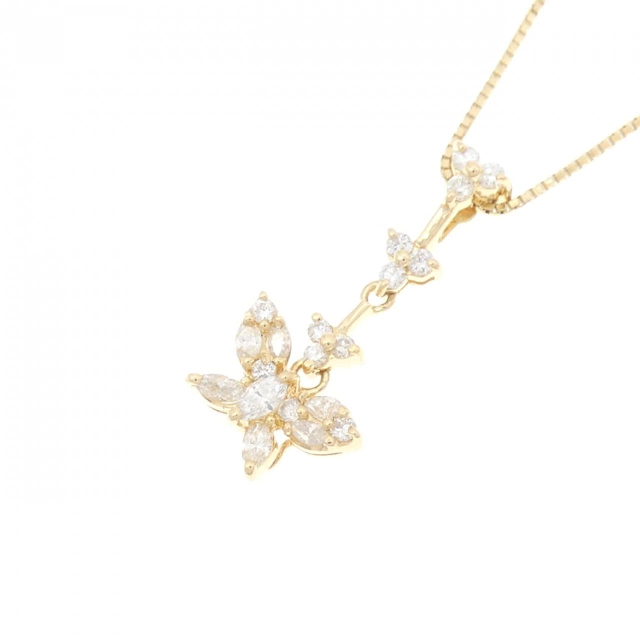 K18YG バタフライ ダイヤモンド ネックレス 0.37CT
