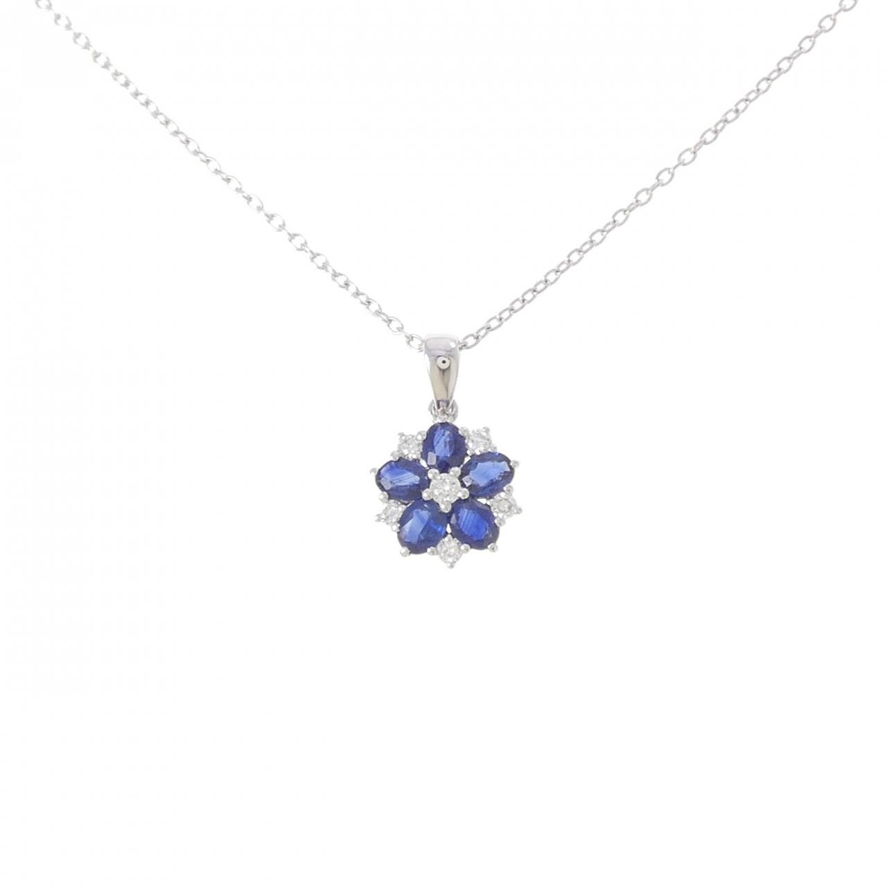 K18WG フラワー サファイヤ ネックレス 1.05CT