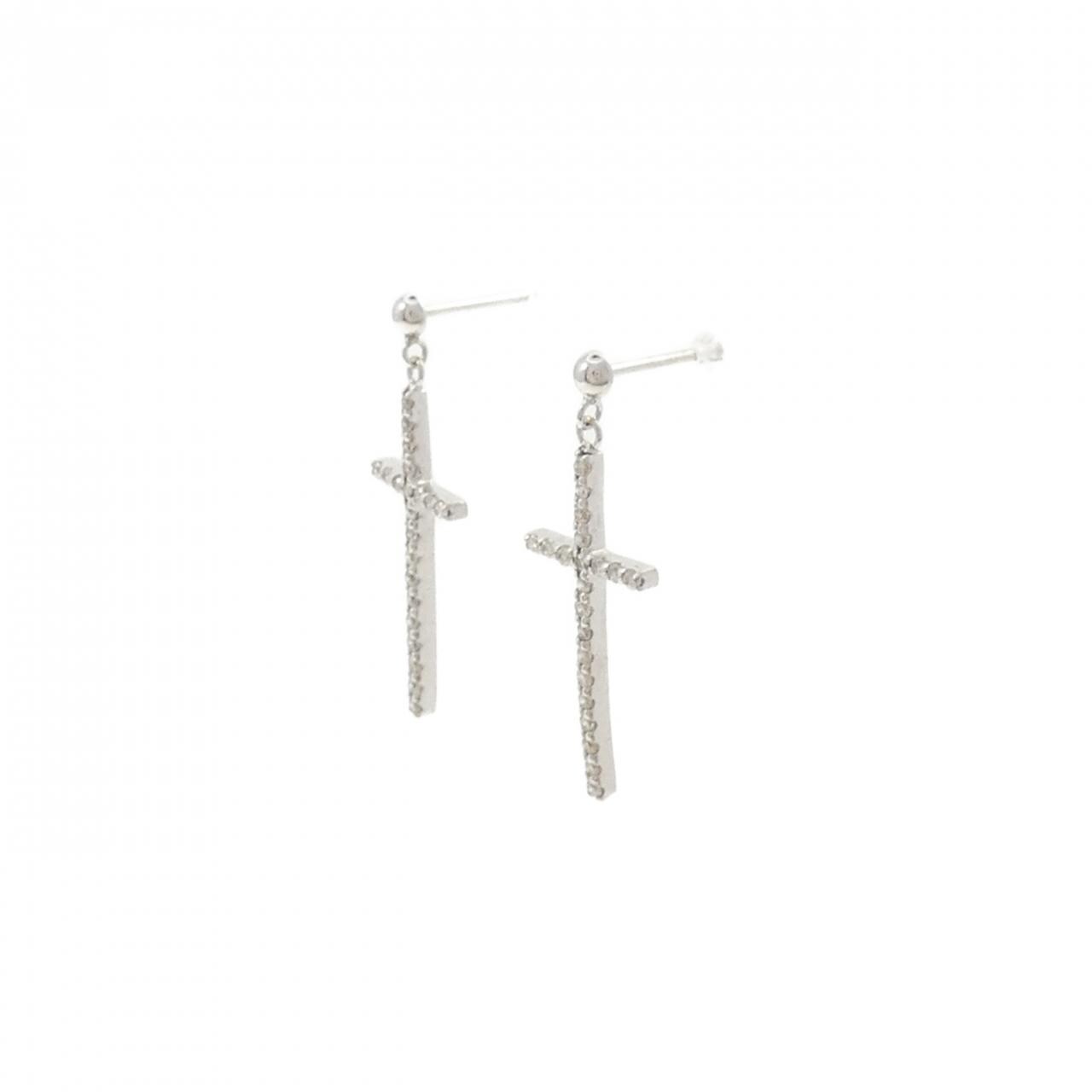 K18WG クロス ダイヤモンド ピアス 0.20CT
