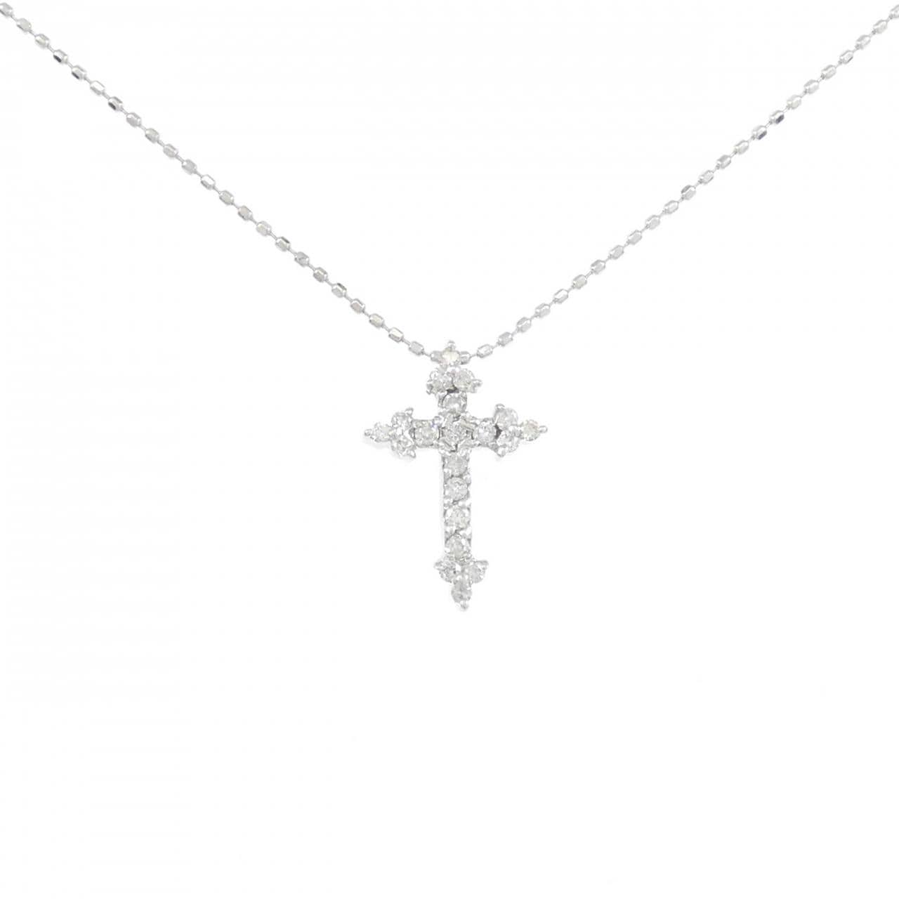 K18WG クロス ダイヤモンド ネックレス 0.16CT