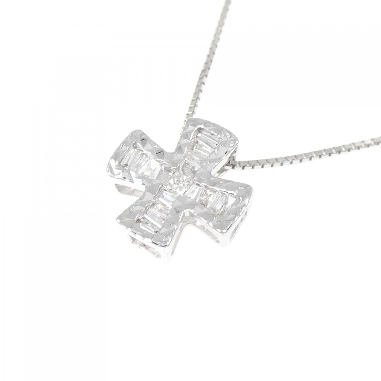 K18WG クロス ダイヤモンド ネックレス 0.20CT