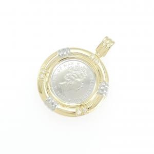K18YG/PT(枠) ダイヤモンド コイン ペンダント 0.06CT