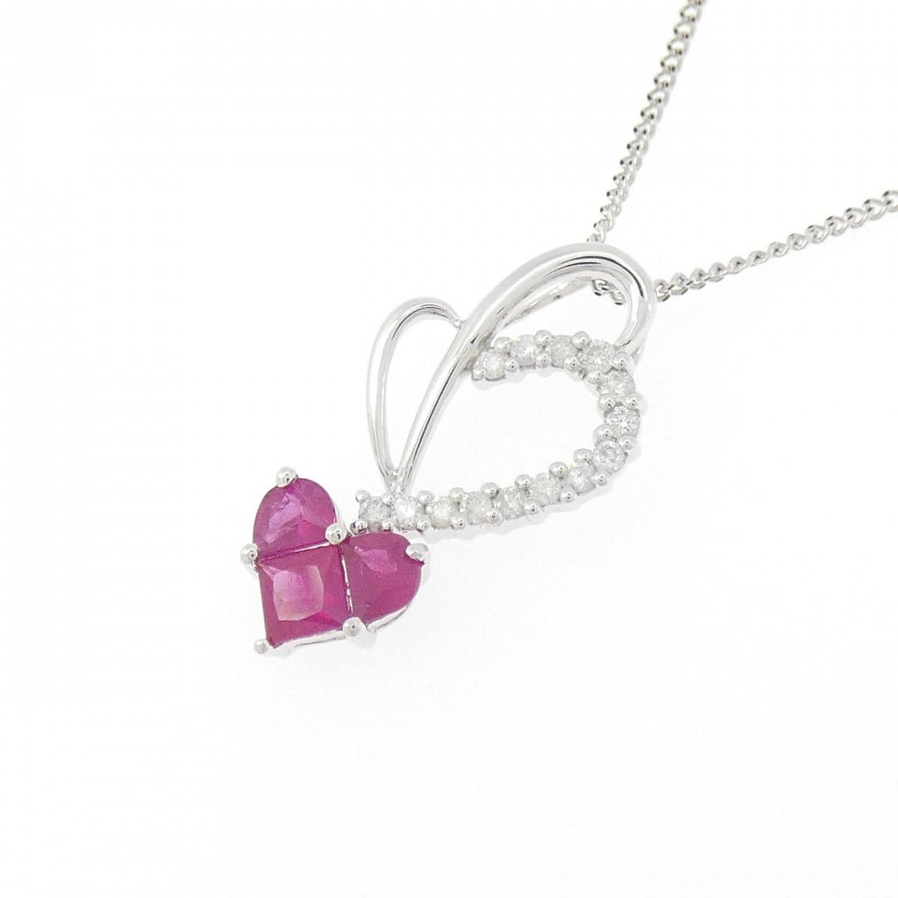 K18WG ハート ルビー ネックレス 0.60CT