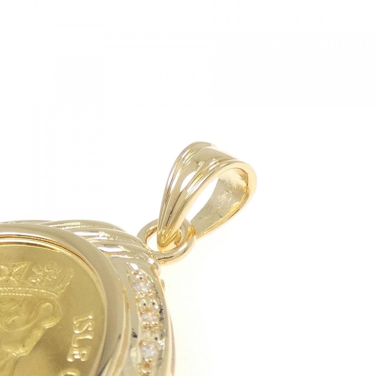 K18YG(枠) ダイヤモンド コイン ペンダント 0.14CT