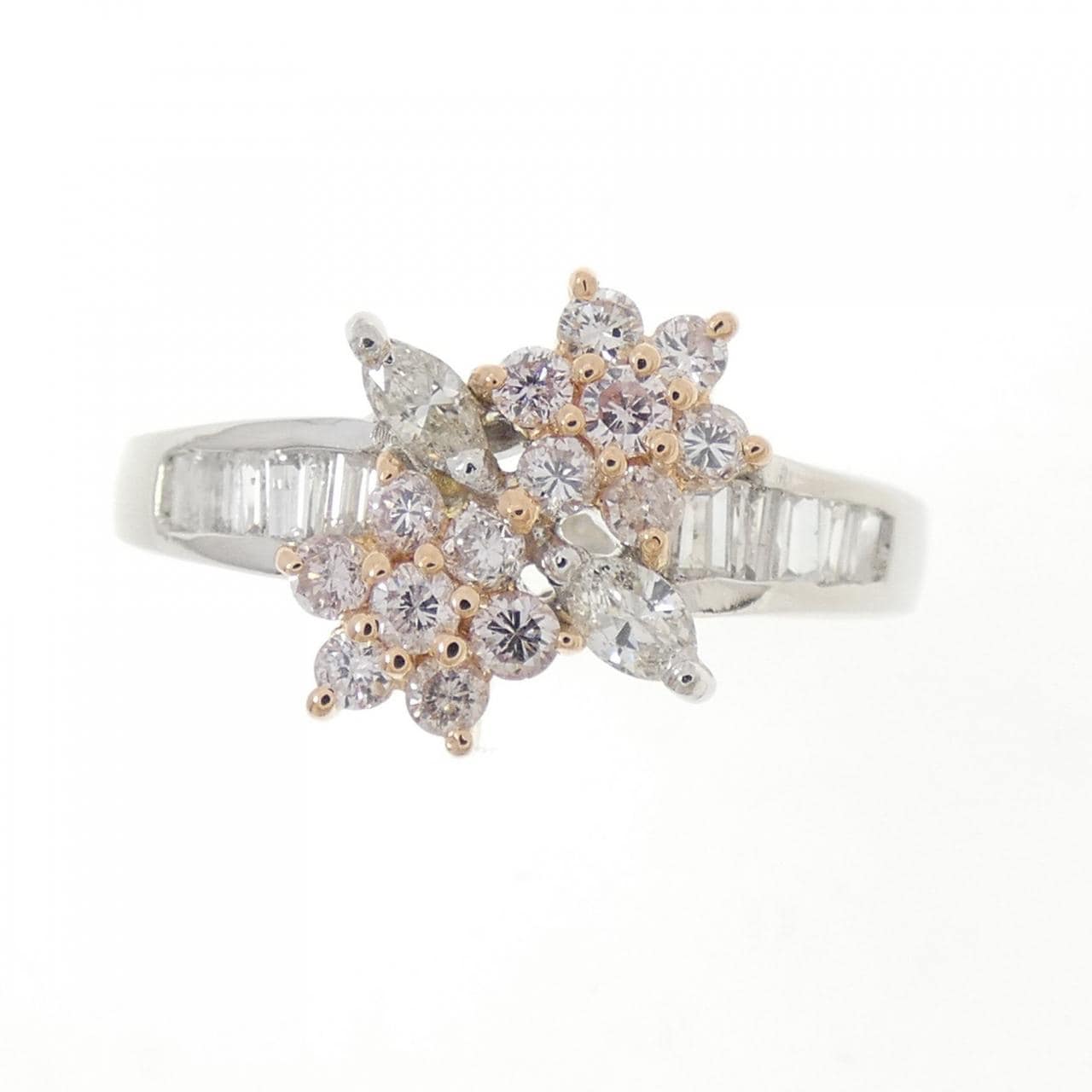 PT900/K14PG フラワー ダイヤモンド リング 0.80CT