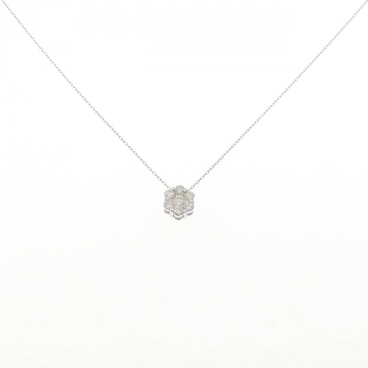 K18WG フラワー ダイヤモンド ネックレス 0.30CT