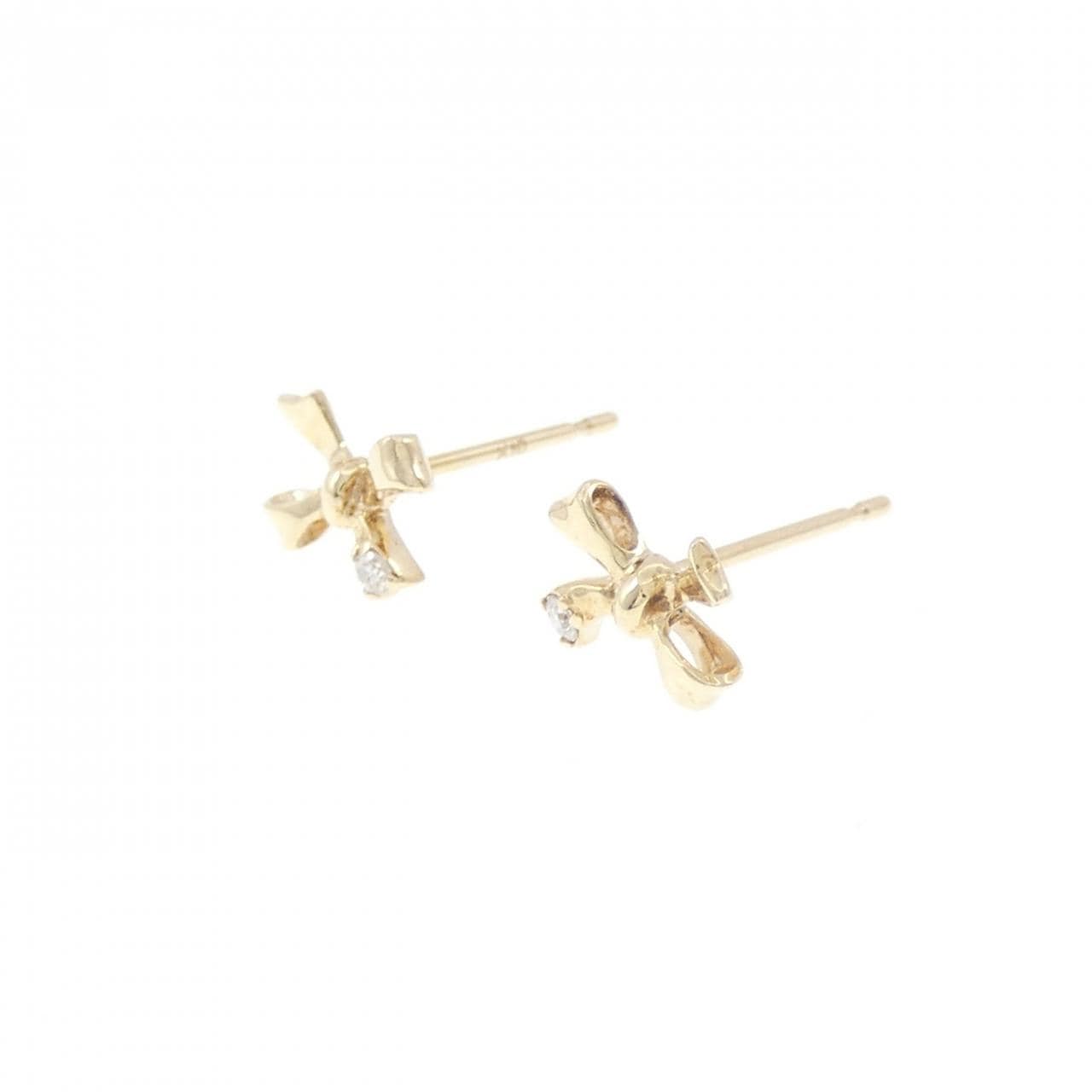 【新品】K10YG リボン ダイヤモンド ピアス 0.02CT