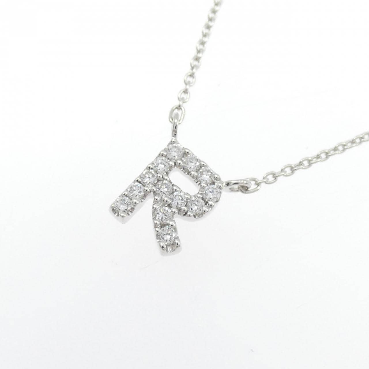 K10WG イニシャルR ダイヤモンド ネックレス 0.11CT