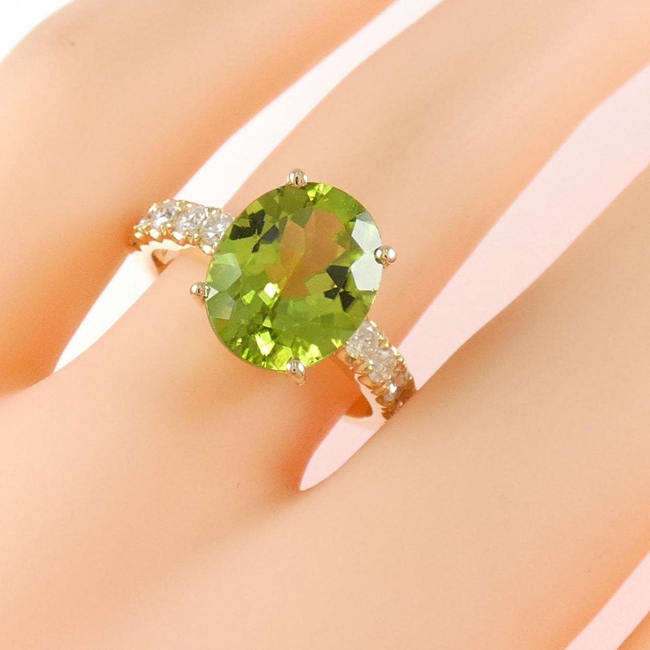 K18YG ペリドット リング 3.46CT